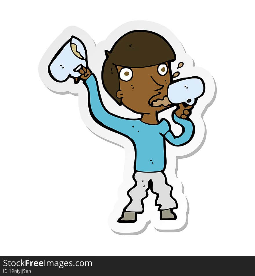 Sticker Of A Cartoon Man Drinking Beer