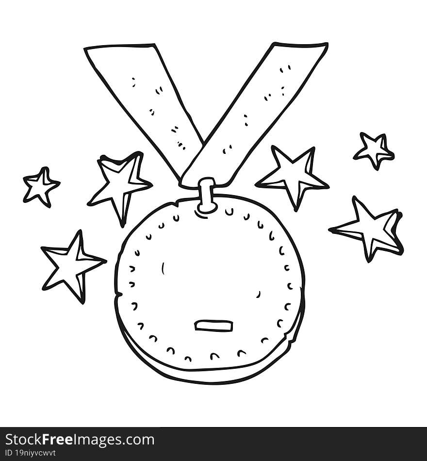 black and white cartoon sports medal