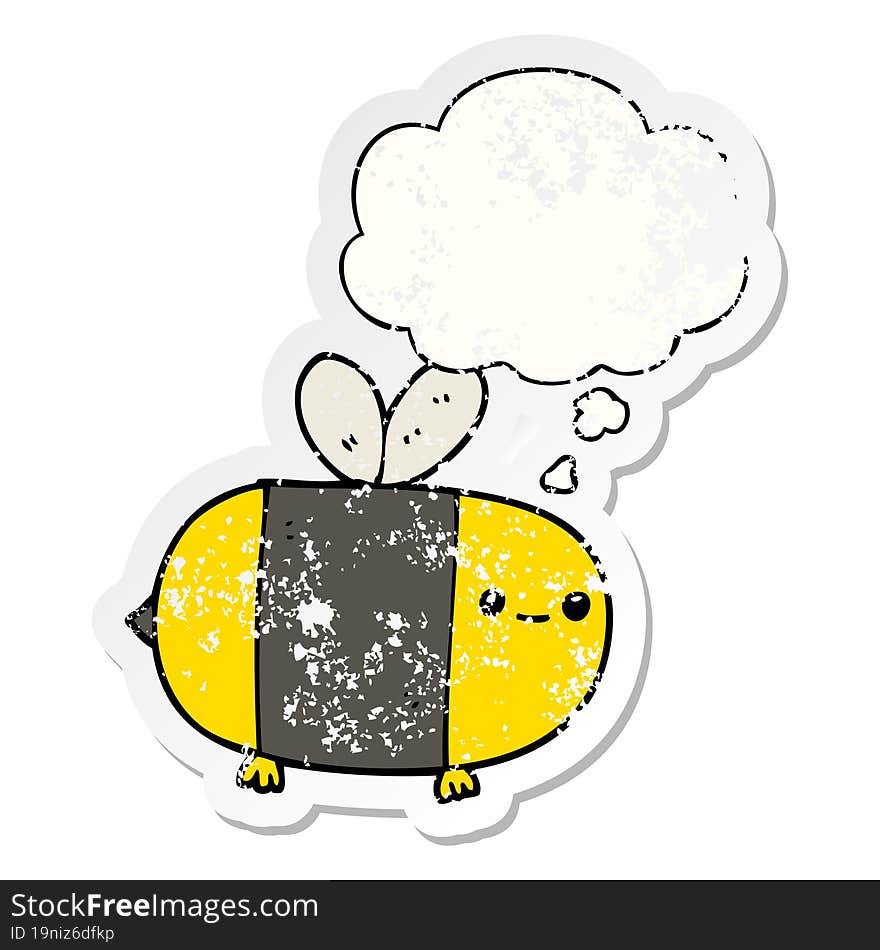 cute cartoon bee and thought bubble as a distressed worn sticker