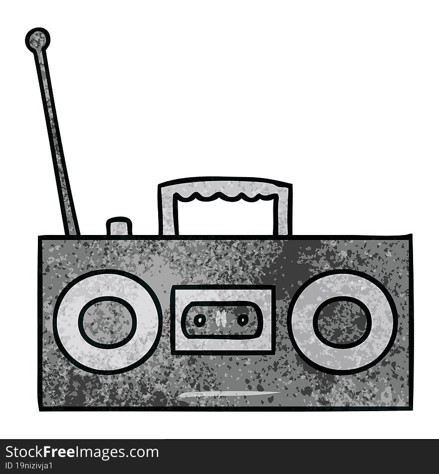 textured cartoon doodle of a retro cassette player