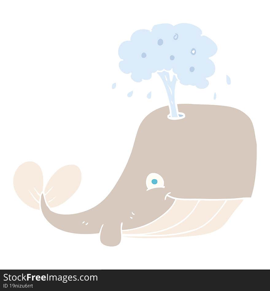 flat color illustration of a cartoon whale spouting water