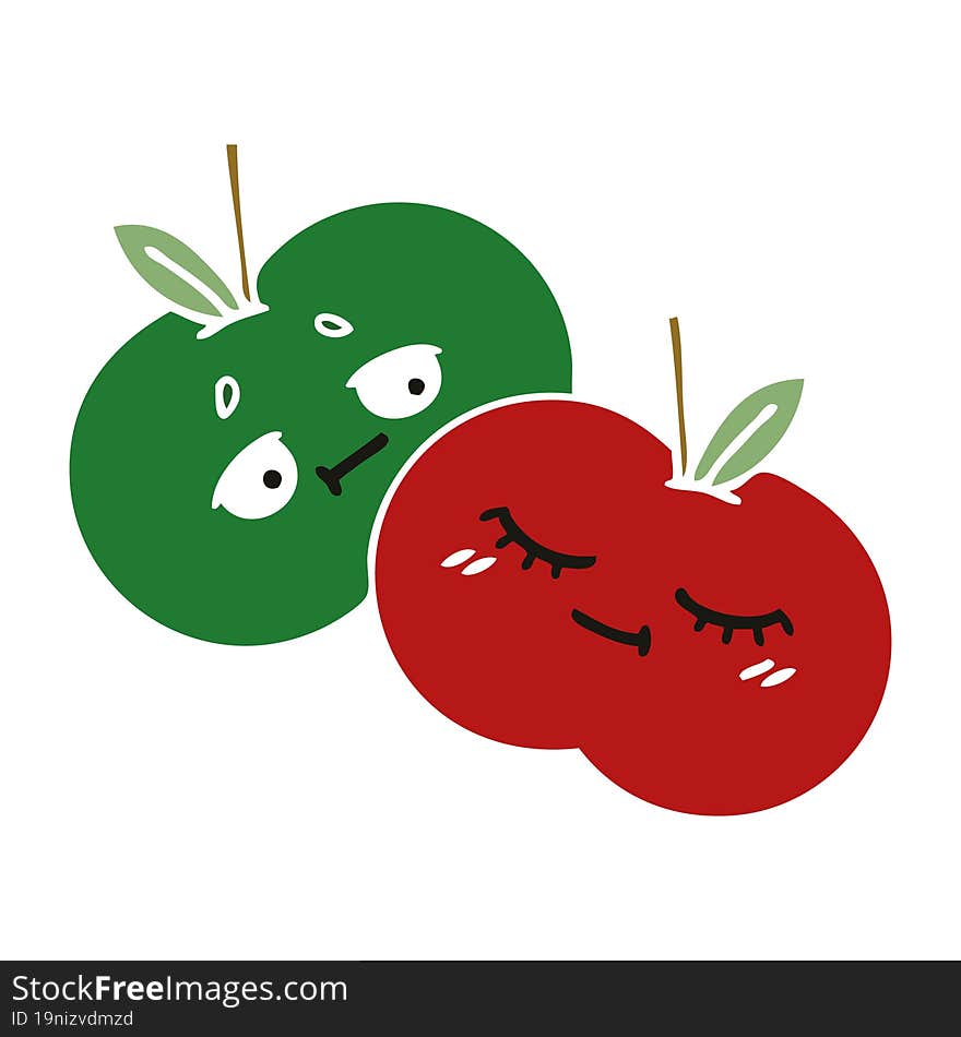 flat color retro cartoon juicy apple