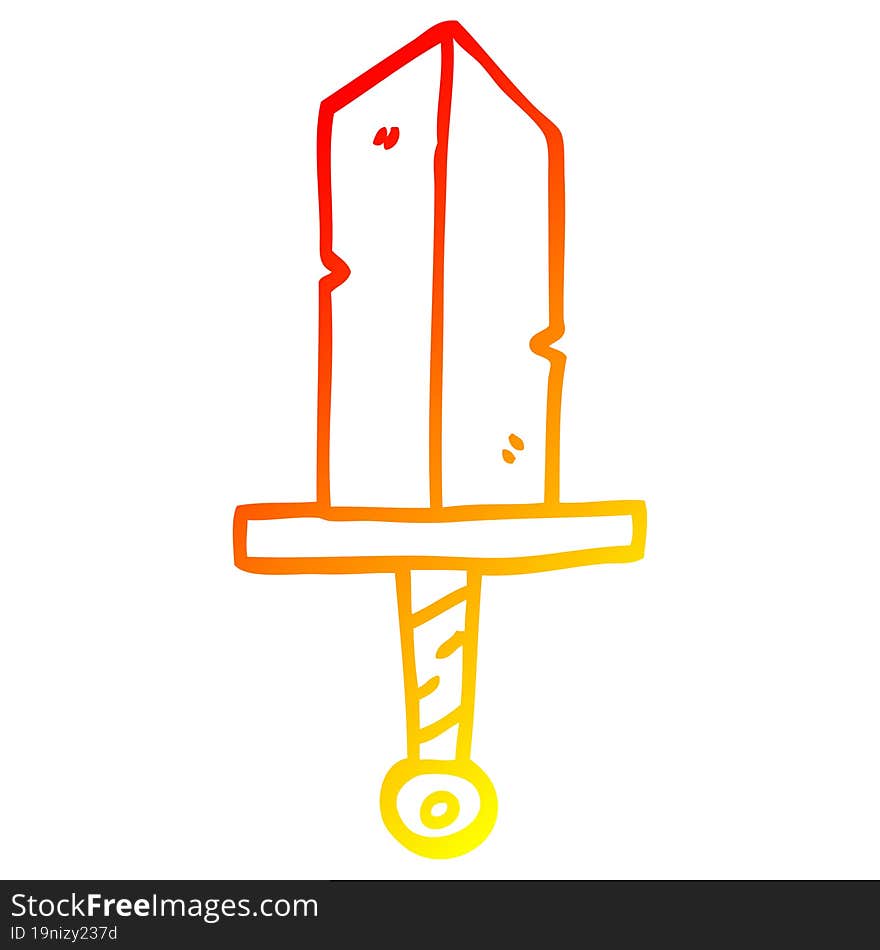 warm gradient line drawing of a cartoon golden dagger