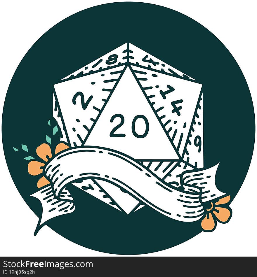 natural twenty D20 dice roll icon