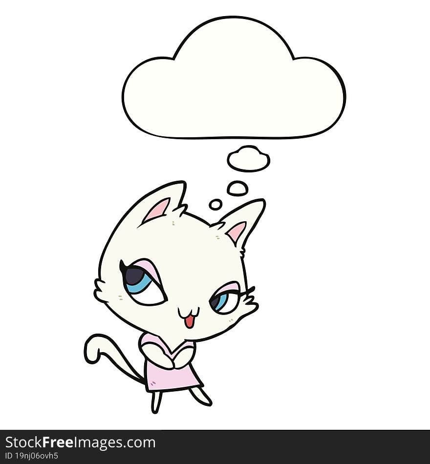 Cartoon Female Cat And Thought Bubble