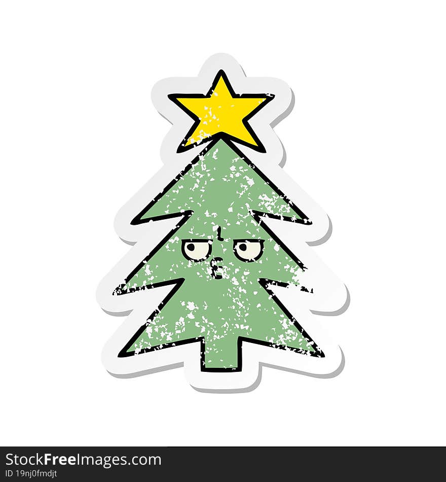 distressed sticker of a cute cartoon christmas tree