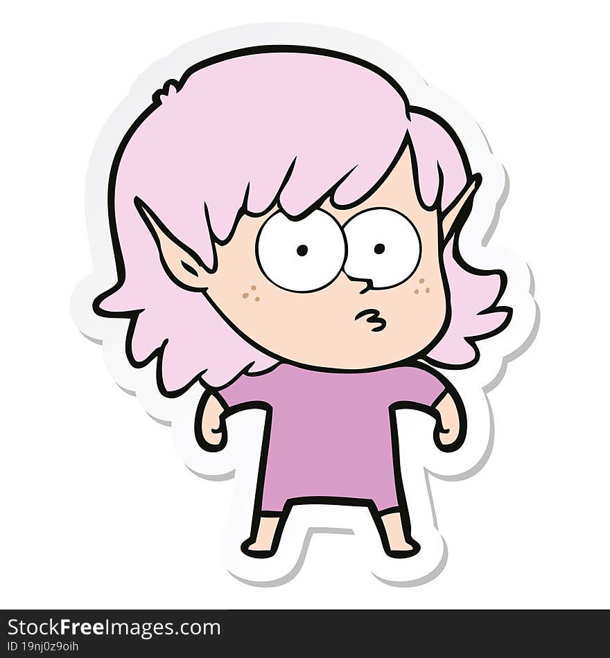 Sticker Of A Cartoon Elf Girl Staring