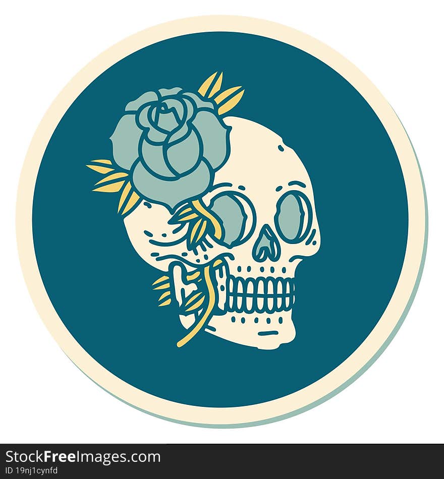 tattoo style sticker of a skull and rose