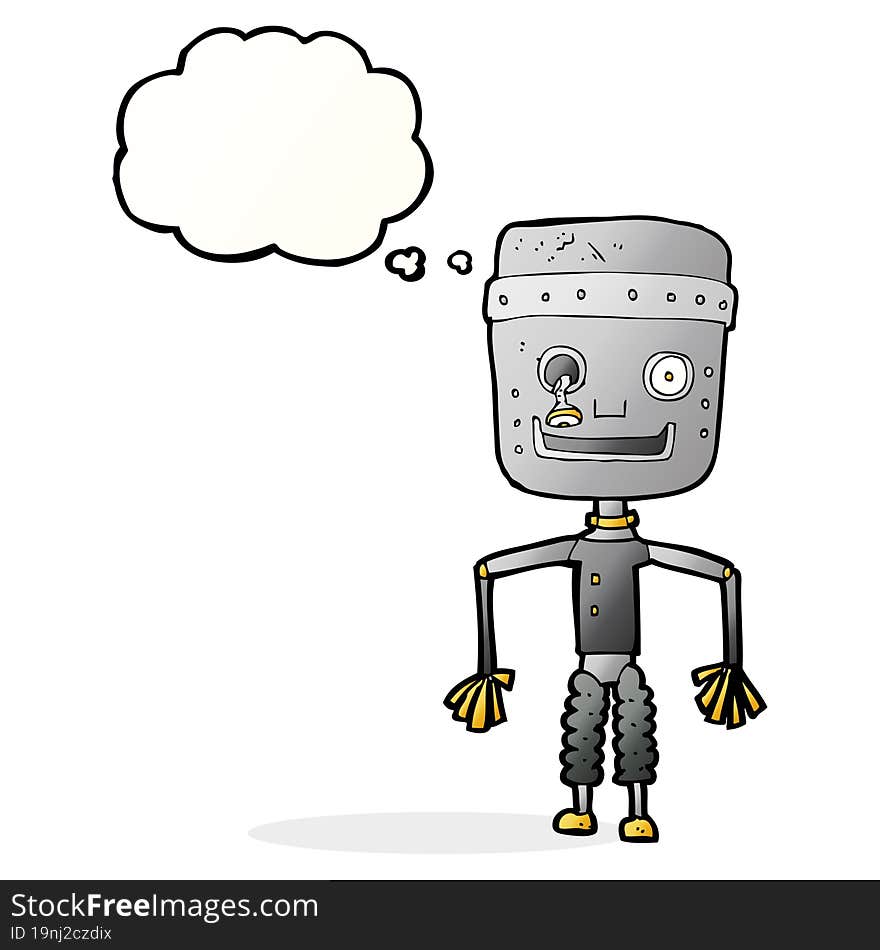 Cartoon Old Robot With Thought Bubble