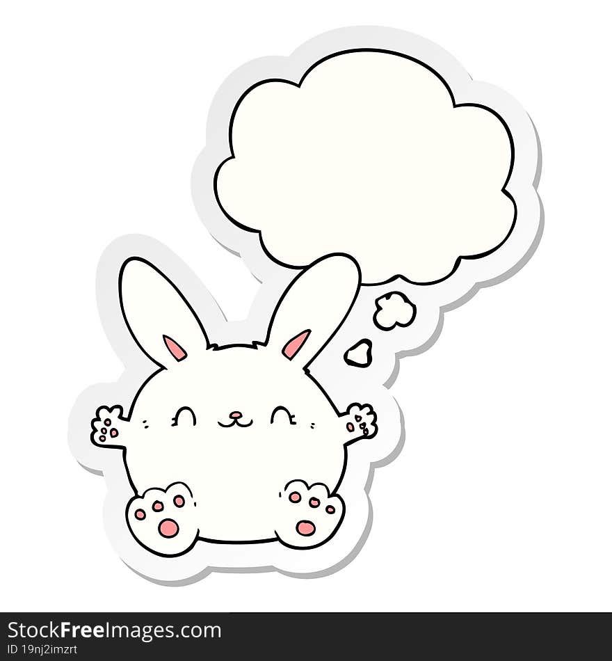 cute cartoon rabbit with thought bubble as a printed sticker