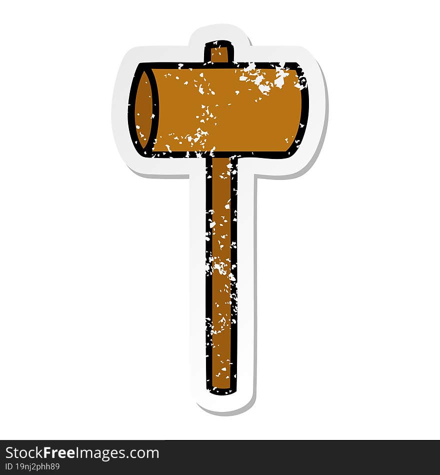 distressed sticker cartoon doodle of a mallet