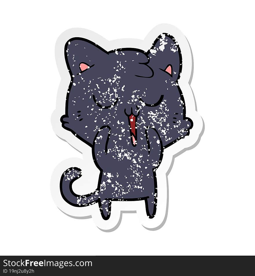 distressed sticker of a cute cartoon cat