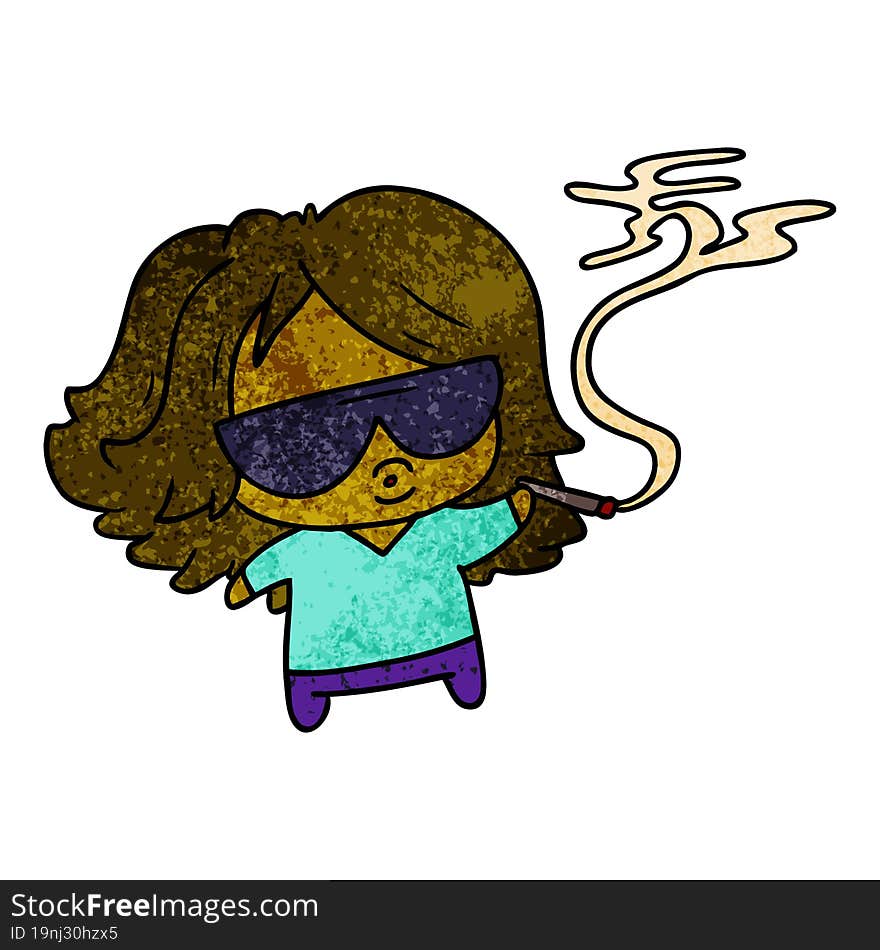 textured cartoon cute kawaii smoking a joint