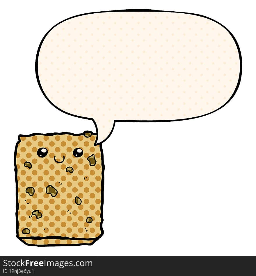 cartoon biscuit and speech bubble in comic book style