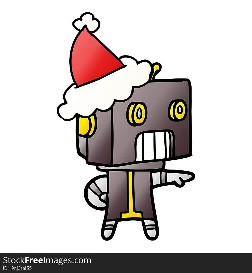 gradient cartoon of a robot wearing santa hat