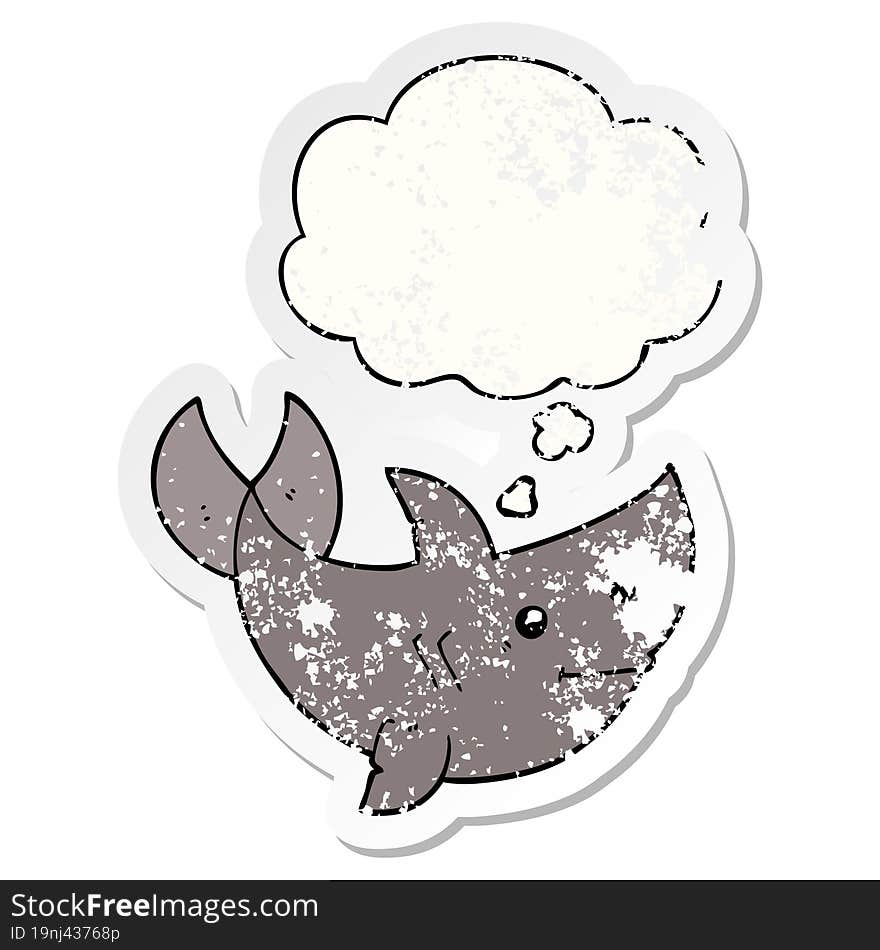 cartoon shark and thought bubble as a distressed worn sticker