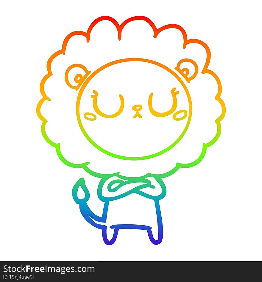 rainbow gradient line drawing of a cartoon lion