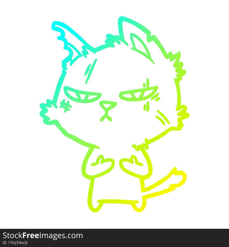 cold gradient line drawing tough cartoon cat