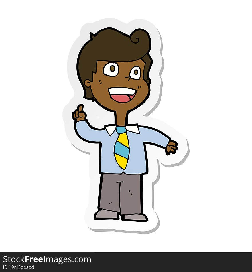 sticker of a cartoon school boy raising hand