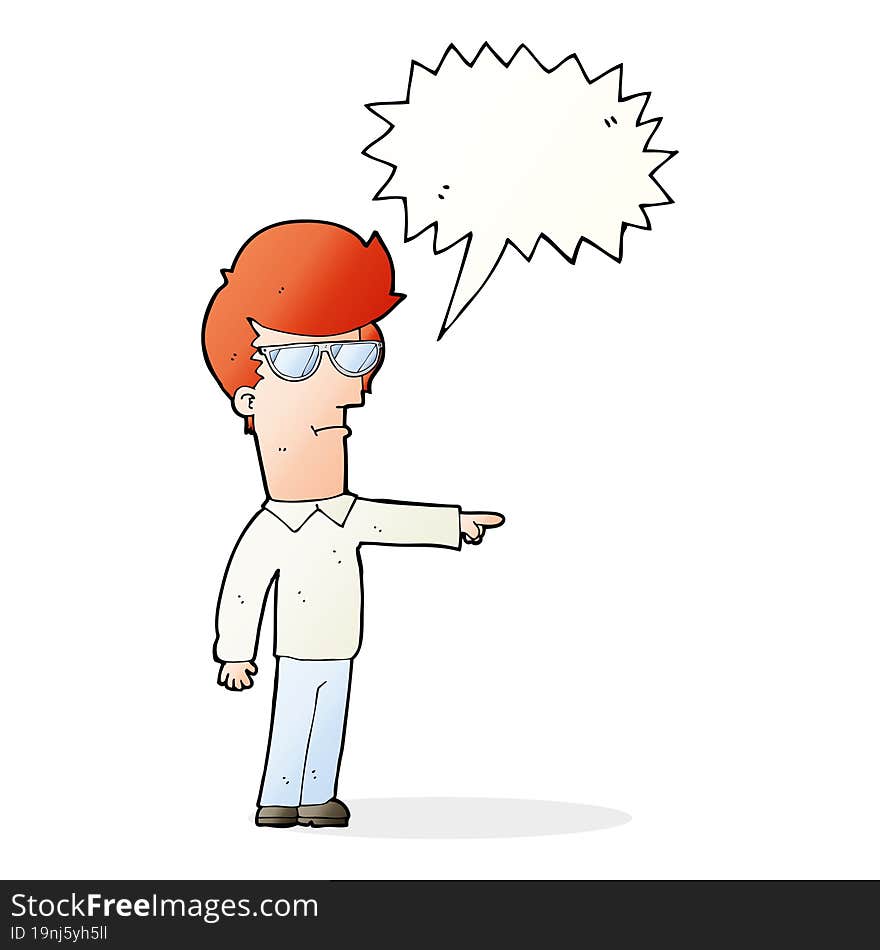 Cartoon Man In Glasses Pointing With Speech Bubble