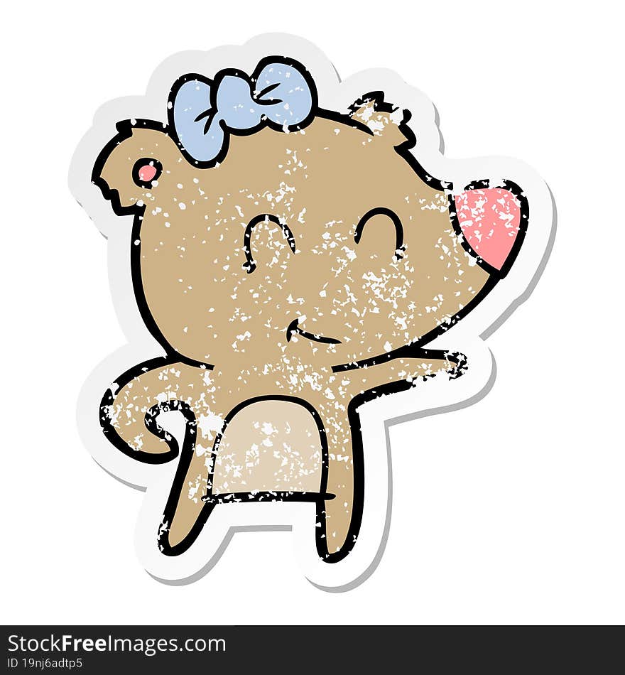 Distressed Sticker Of A Female Bear Cartoon