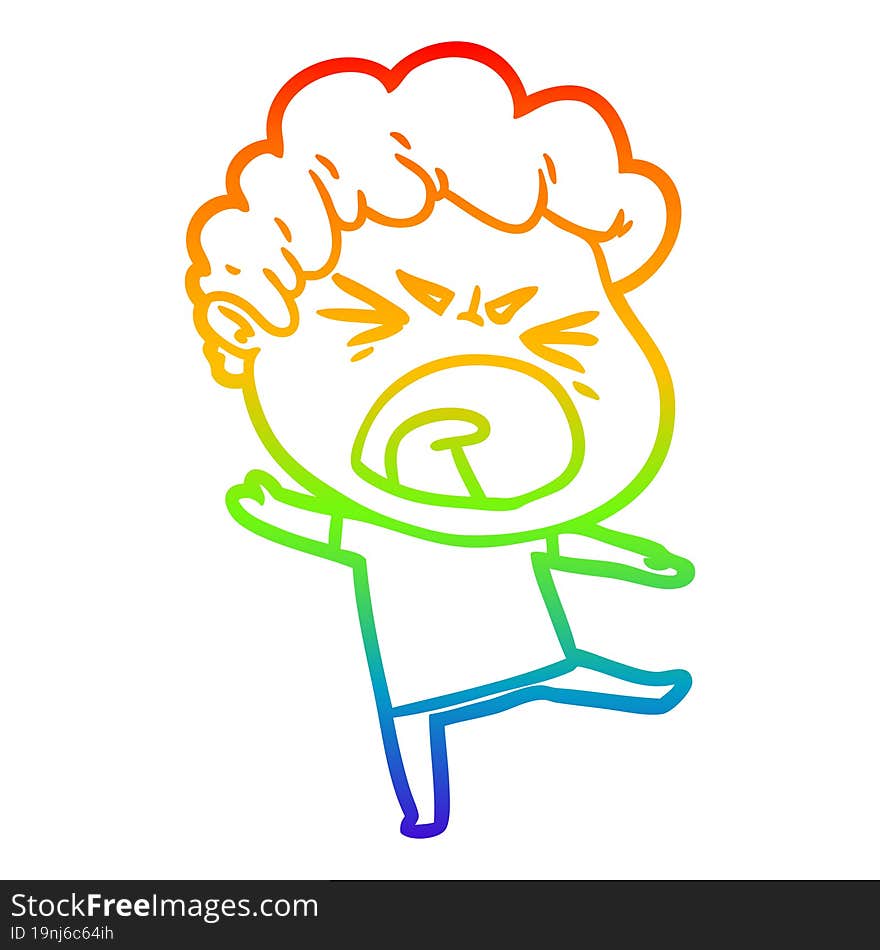 rainbow gradient line drawing cartoon furious man