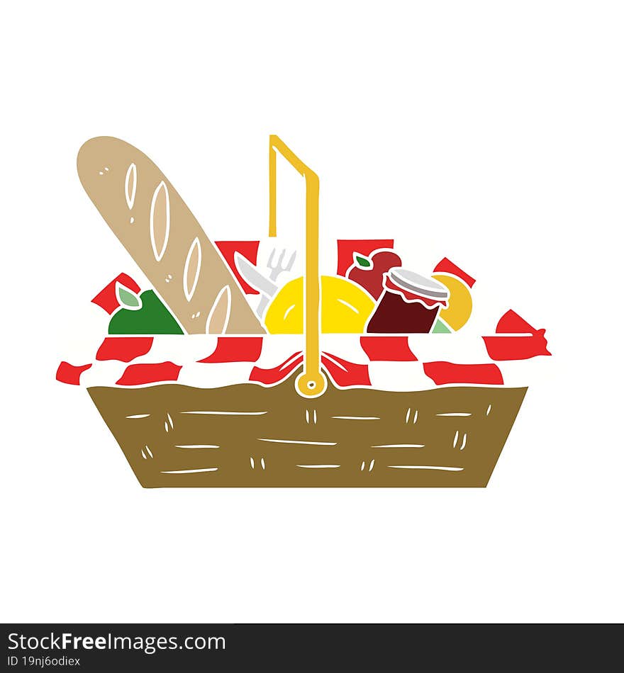 flat color style cartoon picnic basket