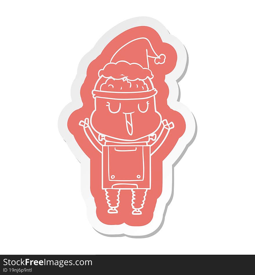 happy quirky cartoon  sticker of a robot wearing santa hat