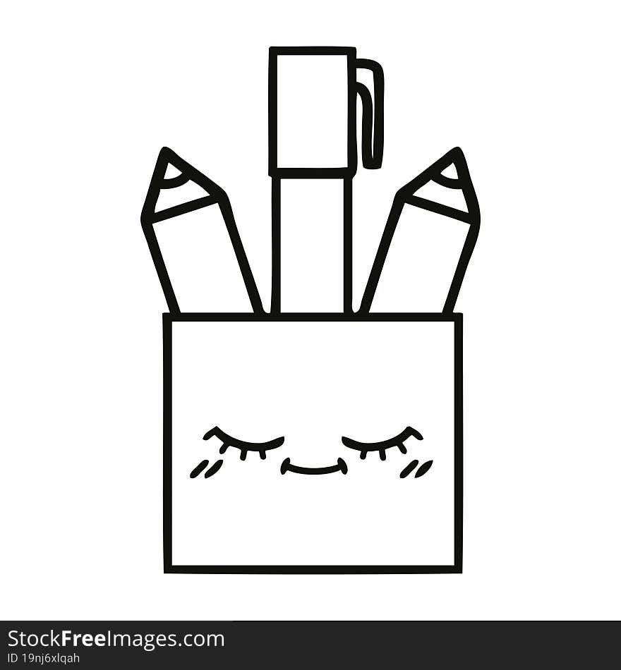 line drawing cartoon of a pencil pot