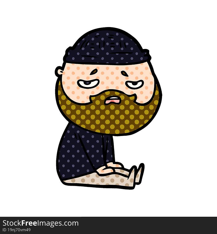 cartoon worried man with beard. cartoon worried man with beard