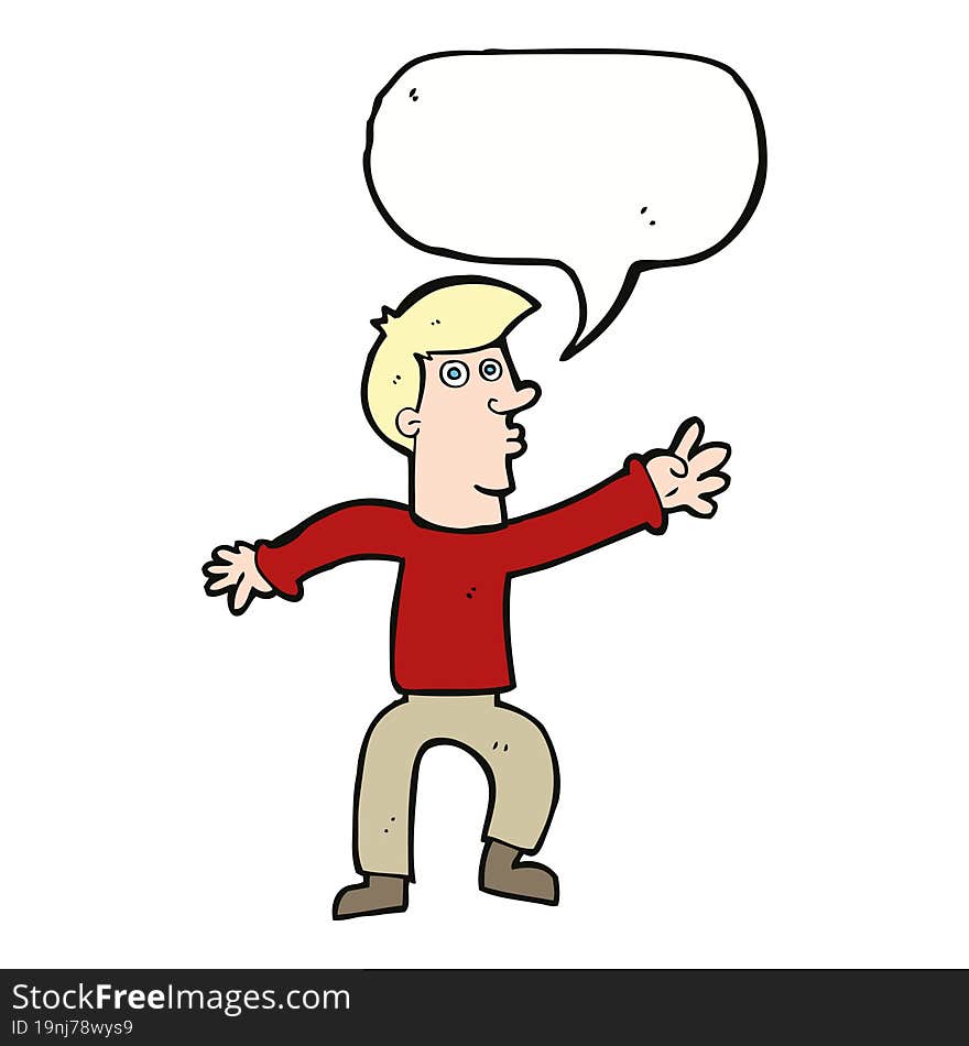 cartoon reaching man with speech bubble