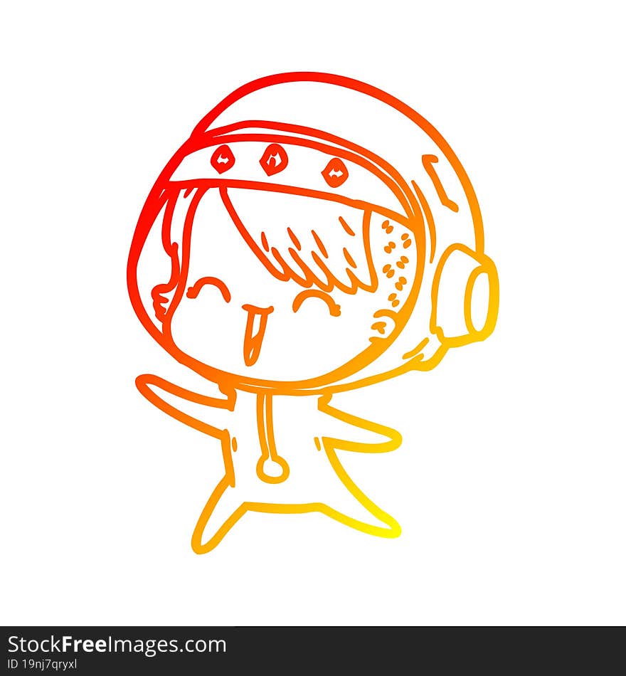 warm gradient line drawing happy cartoon space girl