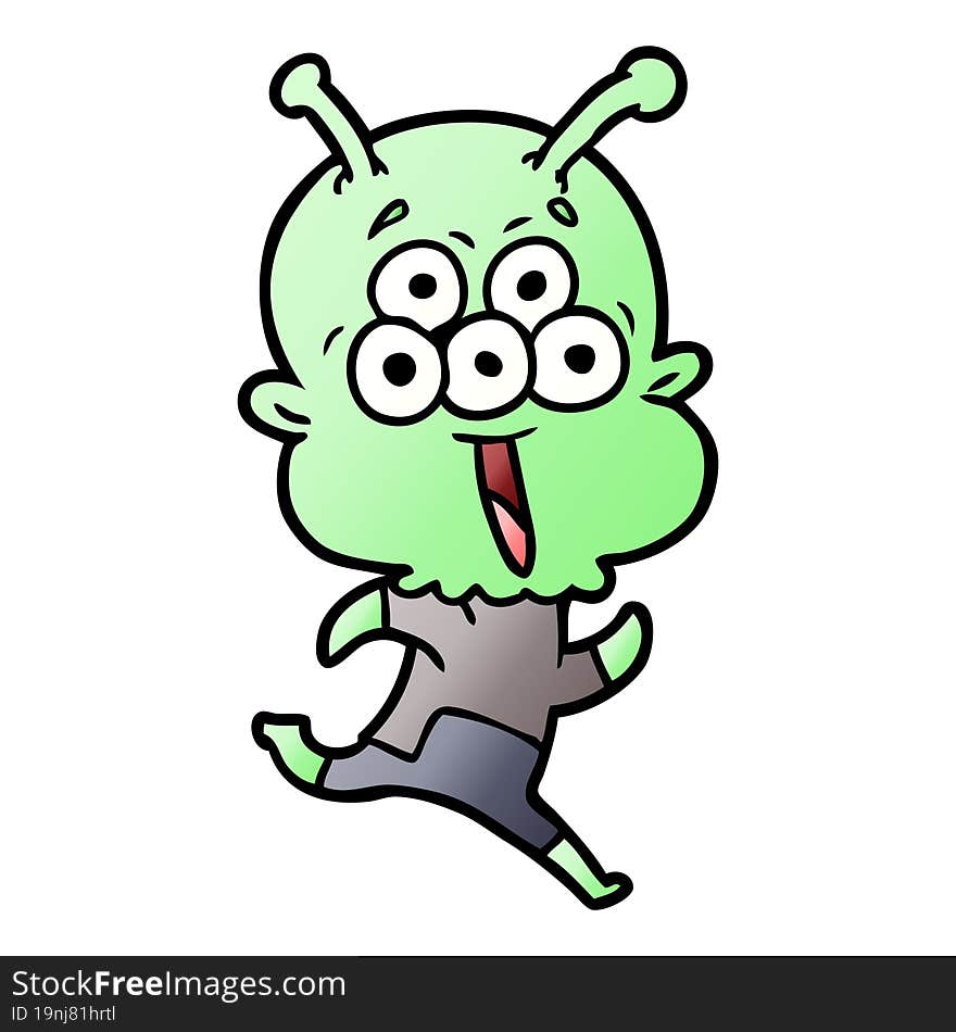 happy cartoon alien running. happy cartoon alien running