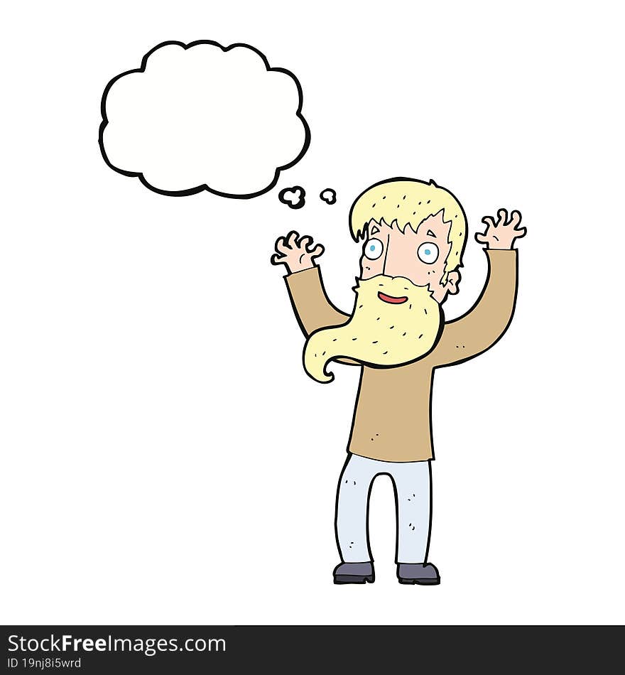 Cartoon Excited Man With Beard With Thought Bubble