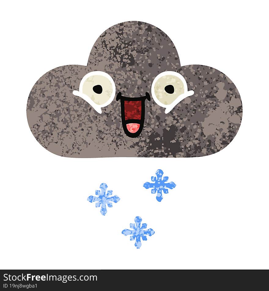 retro illustration style cartoon of a storm snow cloud