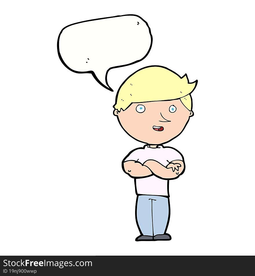 cartoon happy man with speech bubble