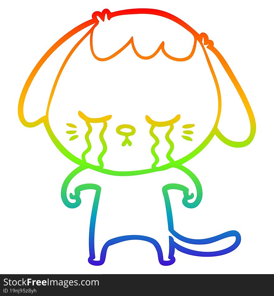 rainbow gradient line drawing of a cartoon crying dog