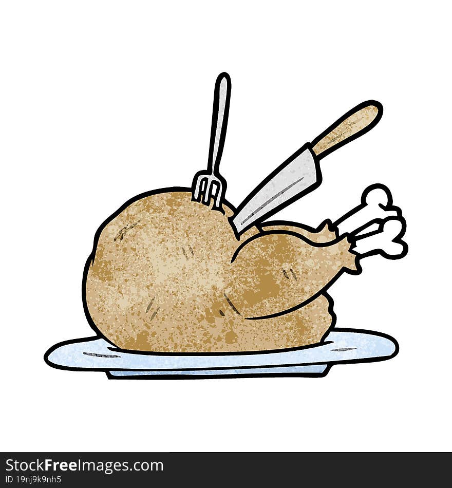 cartoon cooked turkey being carved. cartoon cooked turkey being carved