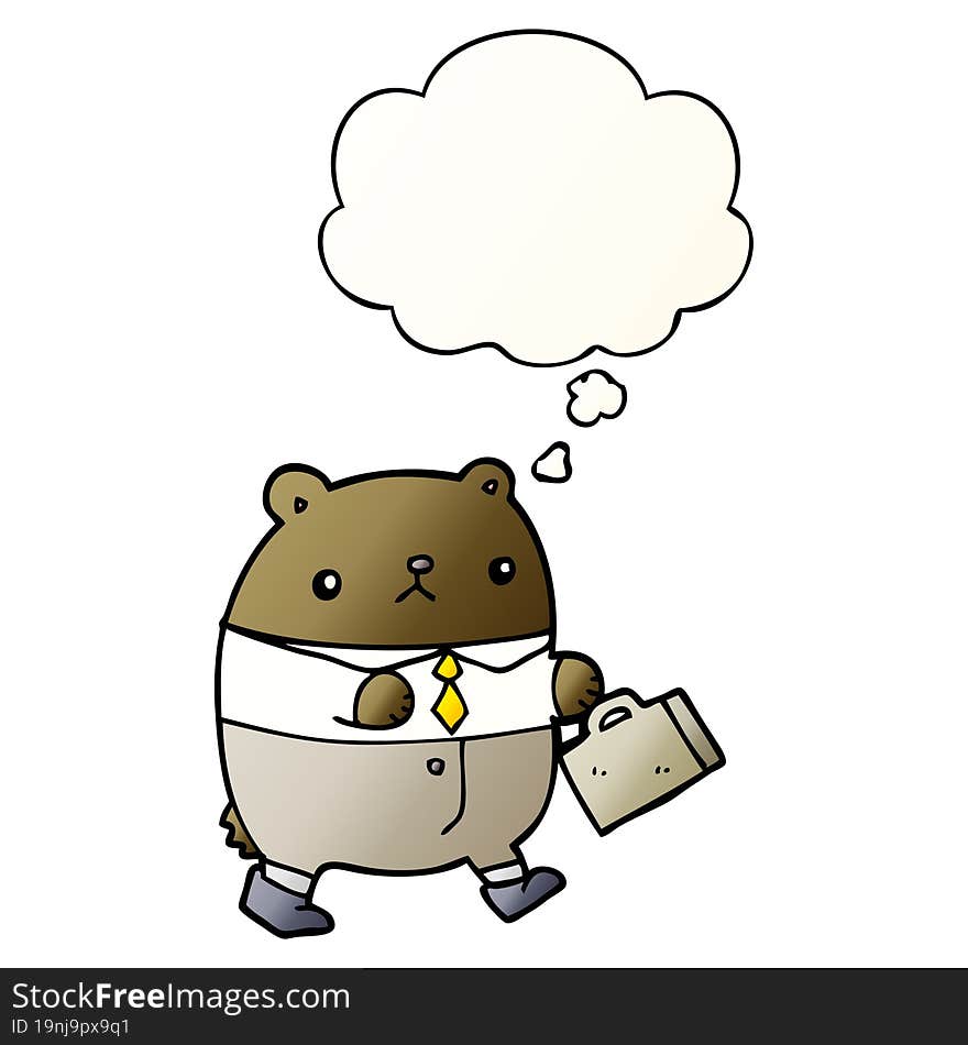 cartoon bear in work clothes and thought bubble in smooth gradient style