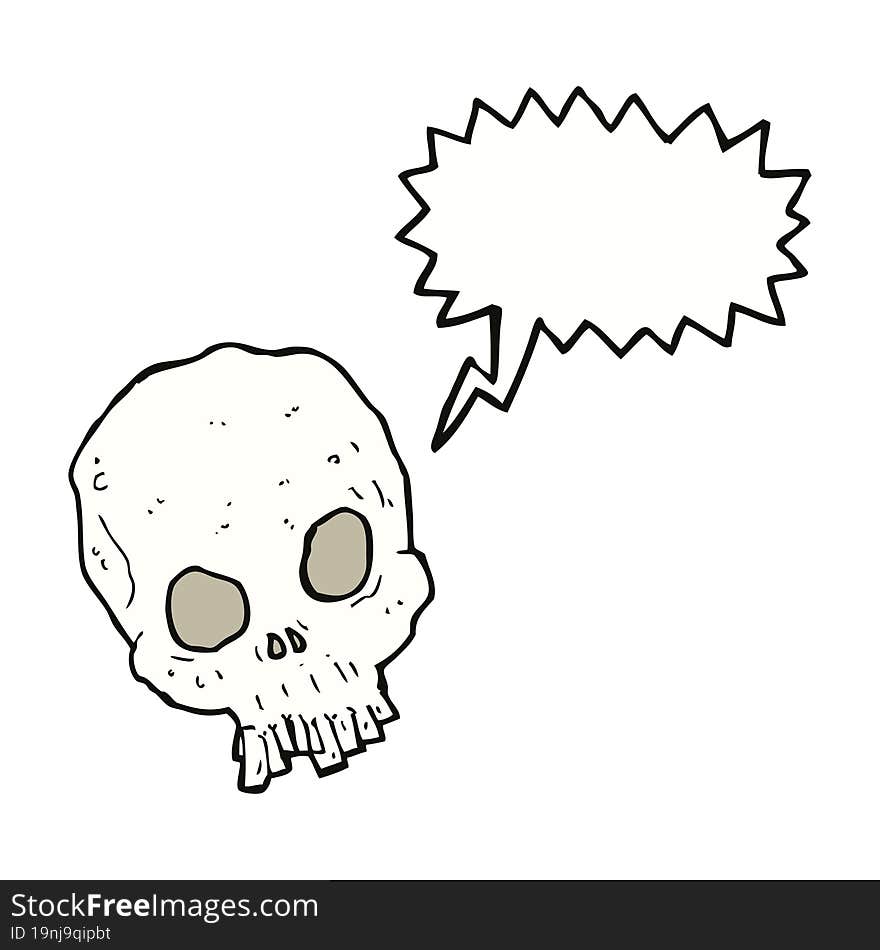 cartoon spooky skull with speech bubble