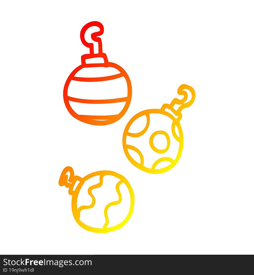 warm gradient line drawing cartoon xmas baubles