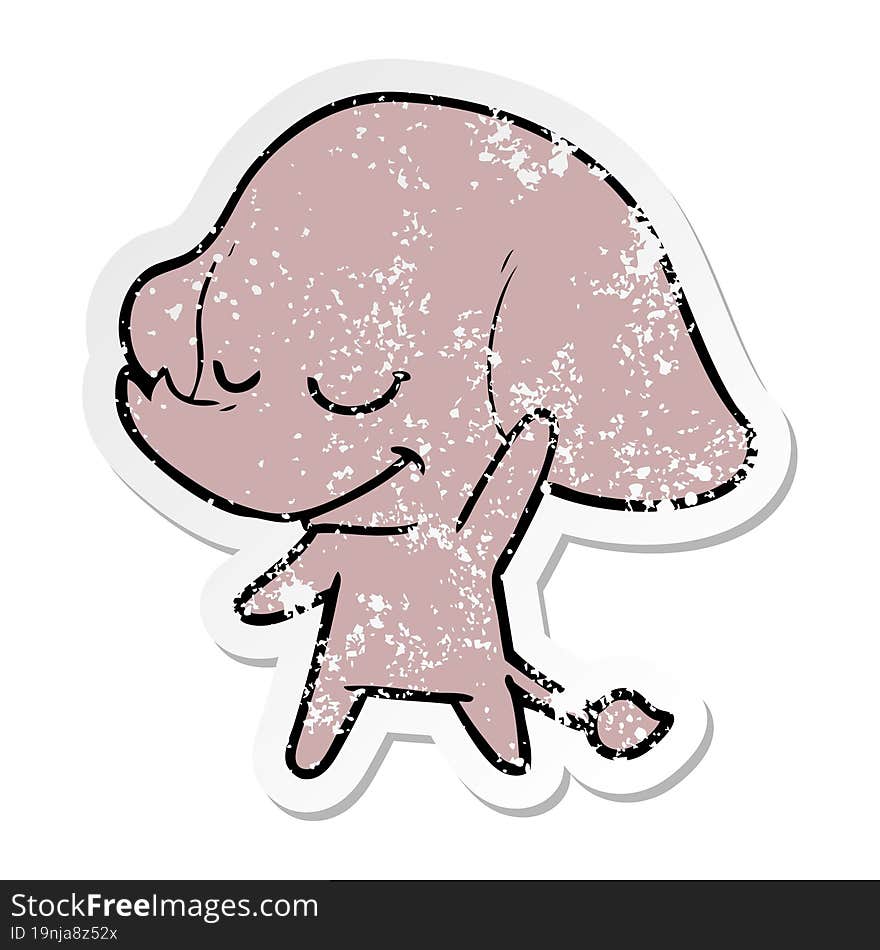 Distressed Sticker Of A Cartoon Smiling Elephant