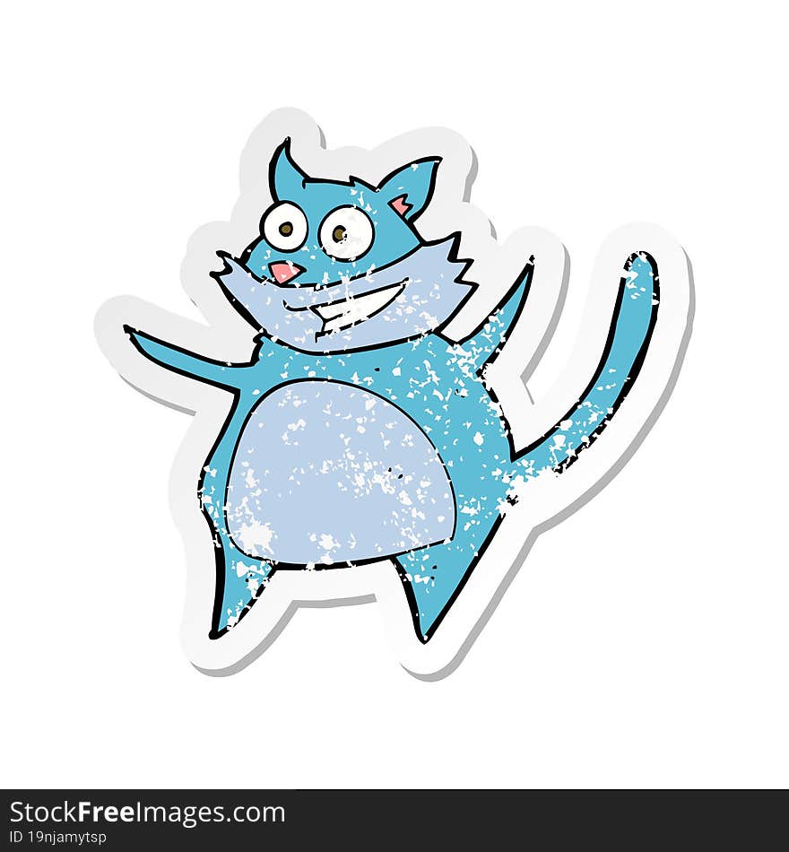 retro distressed sticker of a funny cartoon cat