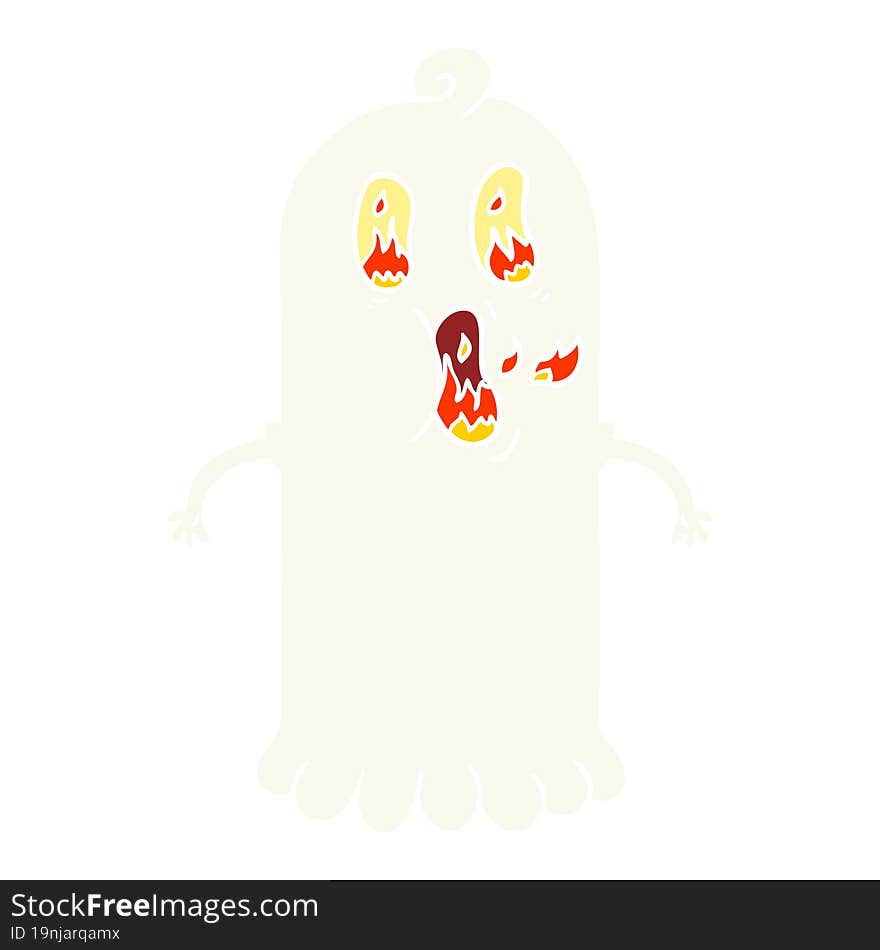 flat color style cartoon ghost with flaming eyes