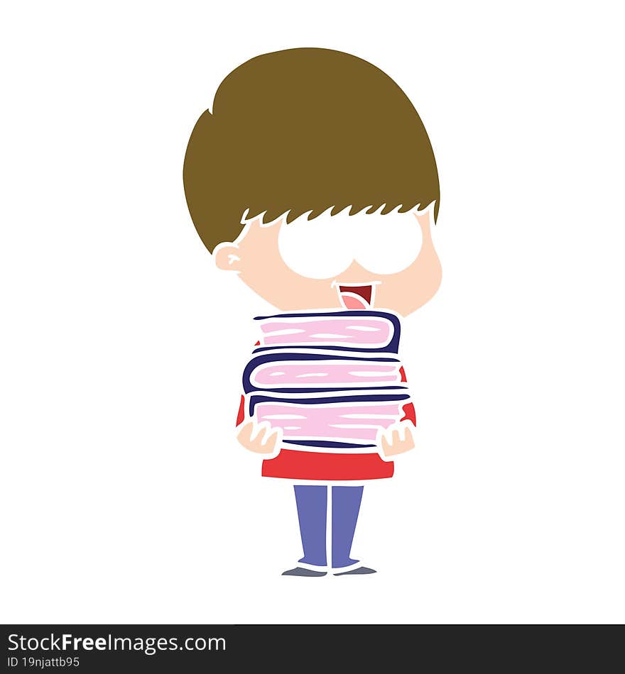 happy flat color style cartoon boy holding books