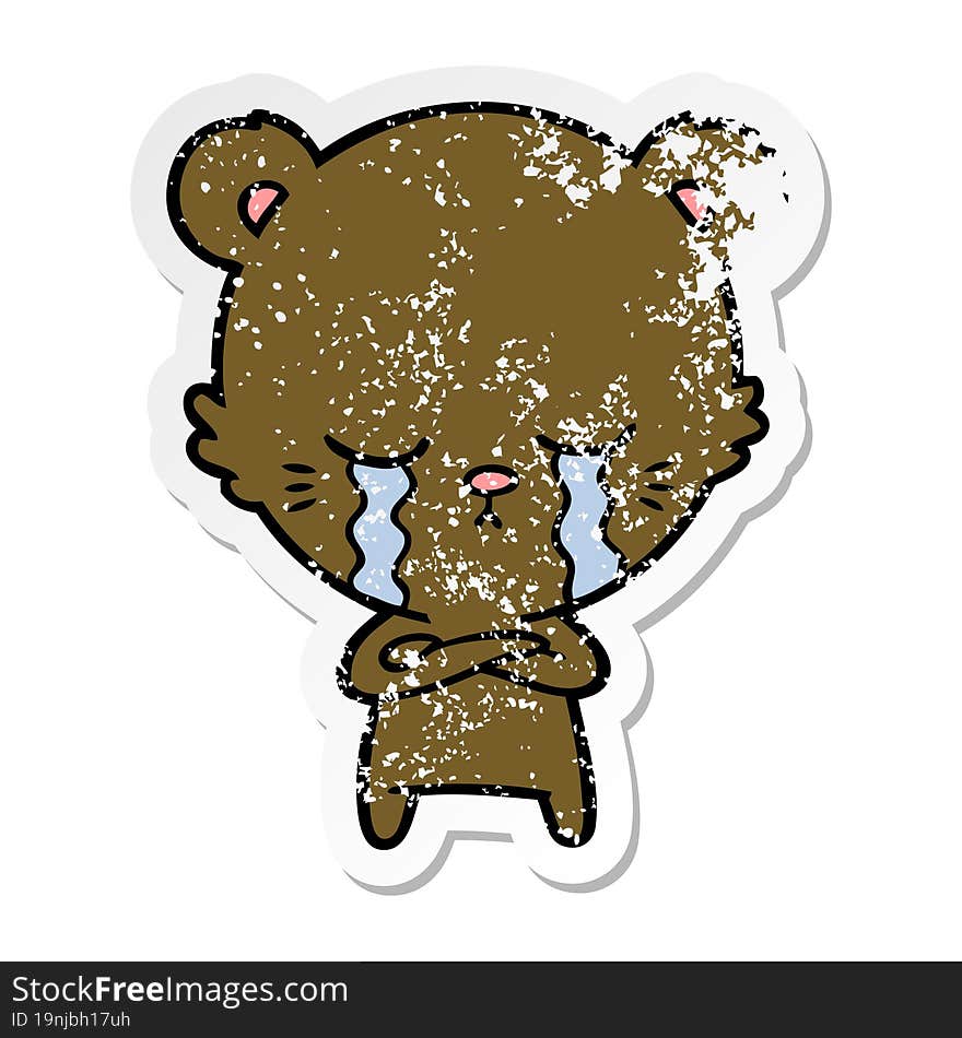 Distressed Sticker Of A Crying Cartoon Bear