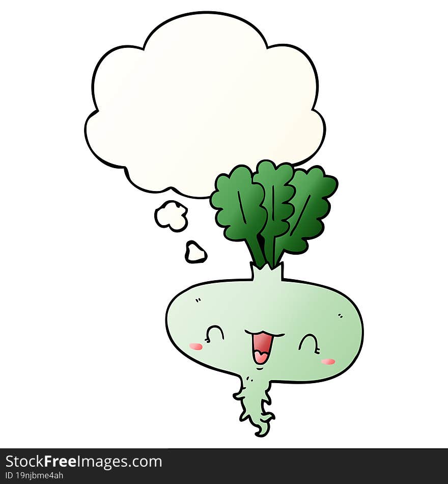 cartoon turnip with thought bubble in smooth gradient style