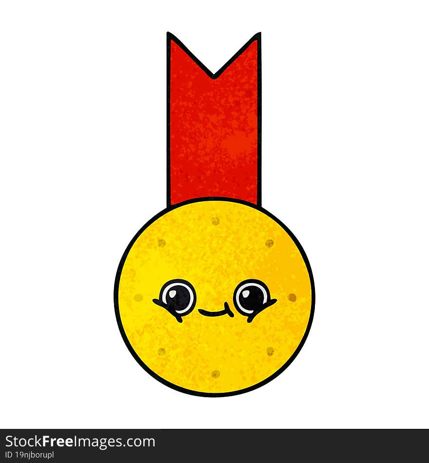 retro grunge texture cartoon of a gold medal