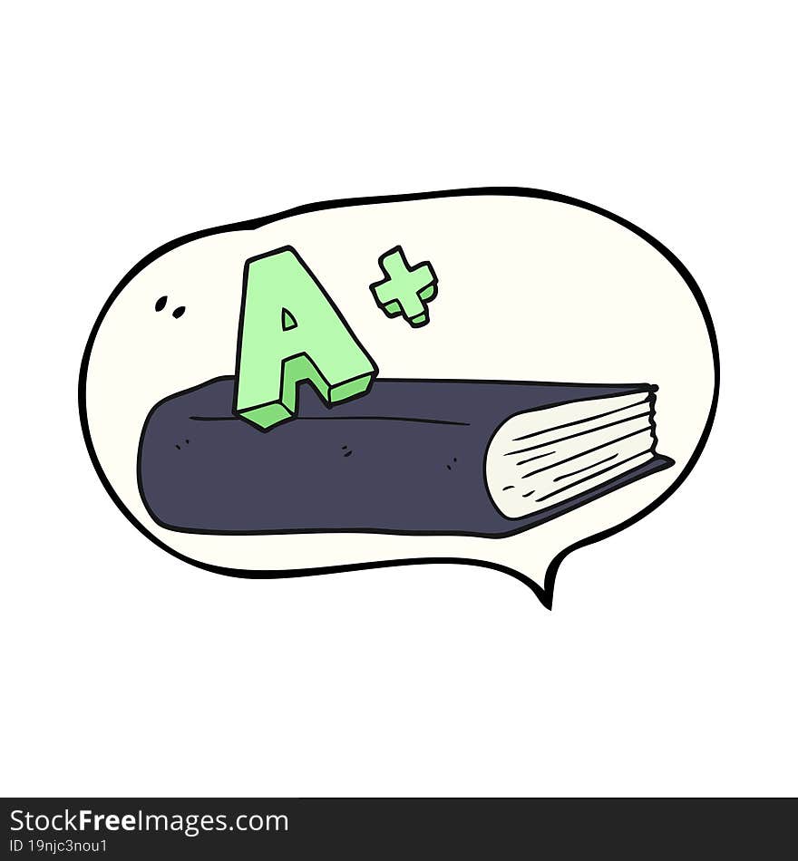 speech bubble cartoon A grade symbol and book