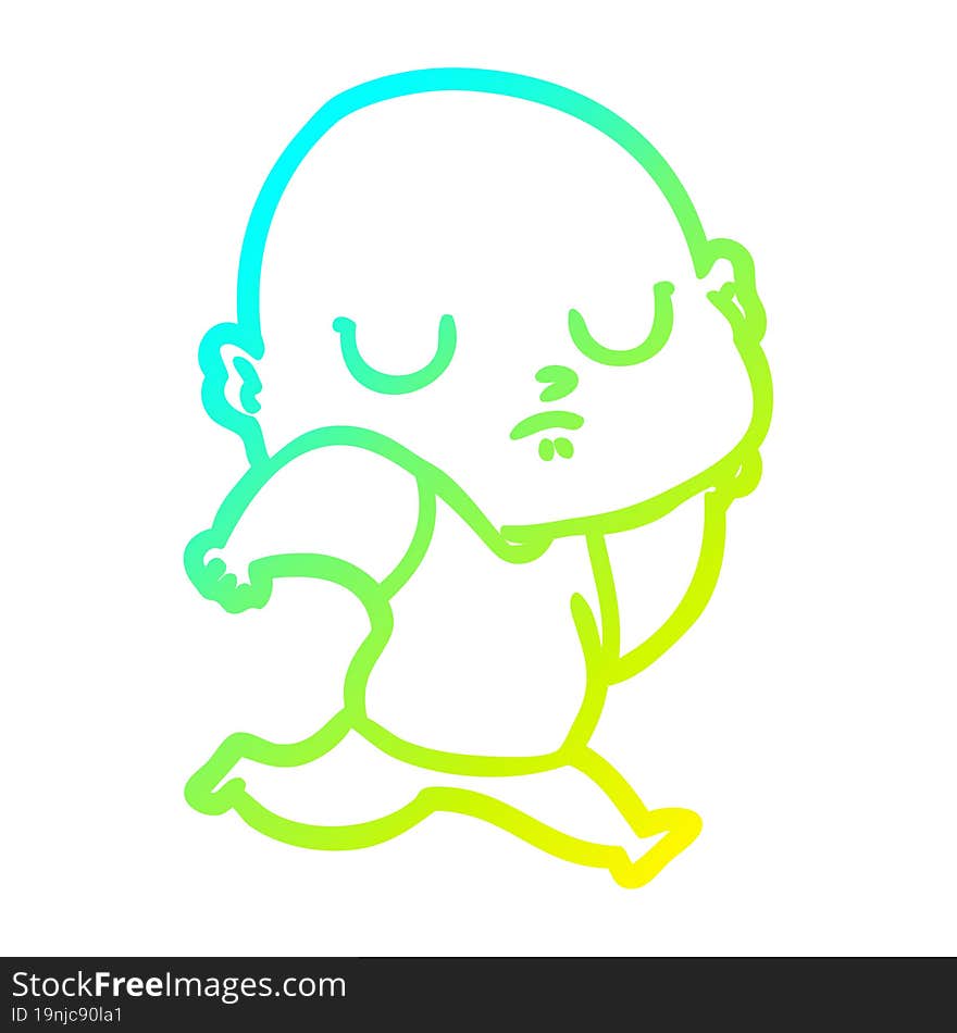 cold gradient line drawing cartoon bald man